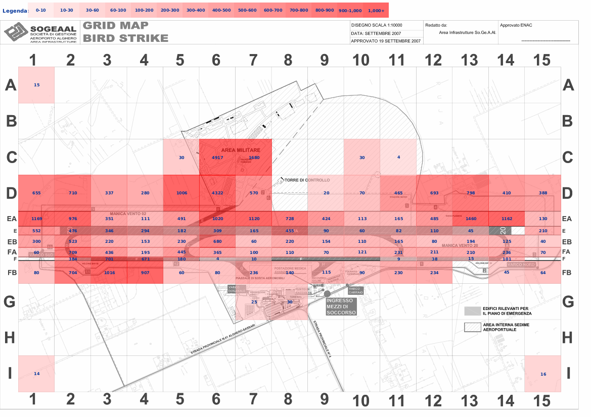 Mappa concentrazione Cornacchia grigia in aeroporto Alghero Fertilia