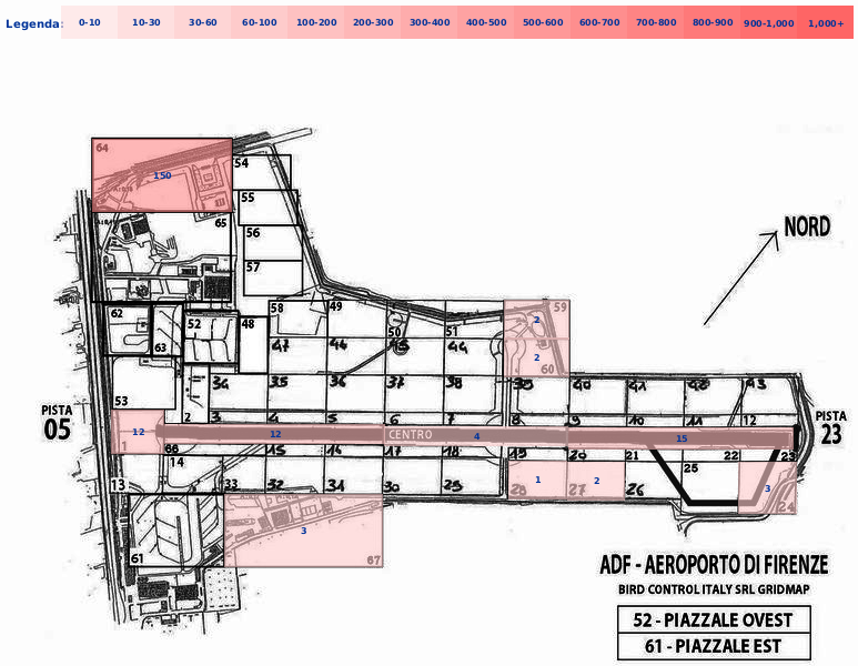 Mappa concentrazione Gabbiano reale zampegialle in aeroporto Firenze Peretola