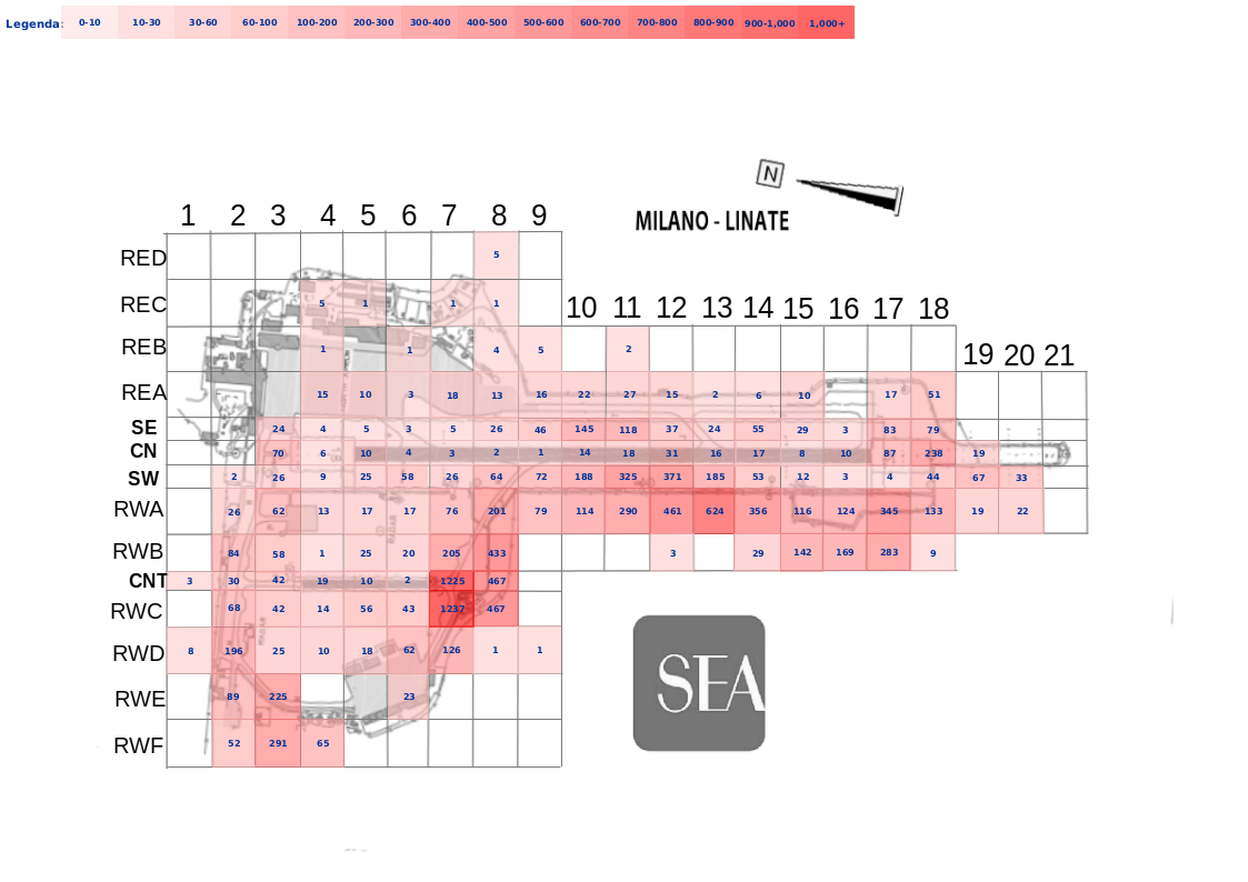 Mappa concentrazione Airone cenerino in aeroporto Milano Linate