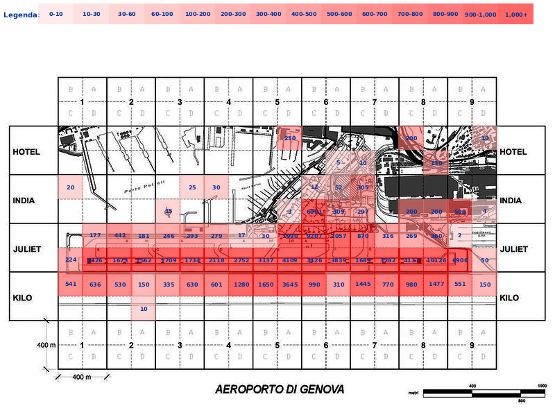 Mappa concentrazione Gabbiano reale zampegialle in aeroporto Genova Sestri