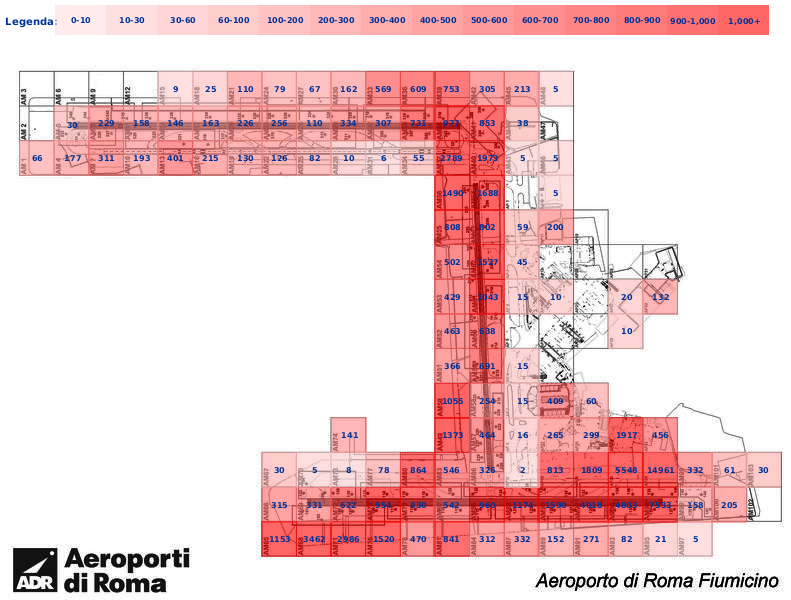 Mappa concentrazione Gabbiano reale zampegialle in aeroporto Roma Fiumicino