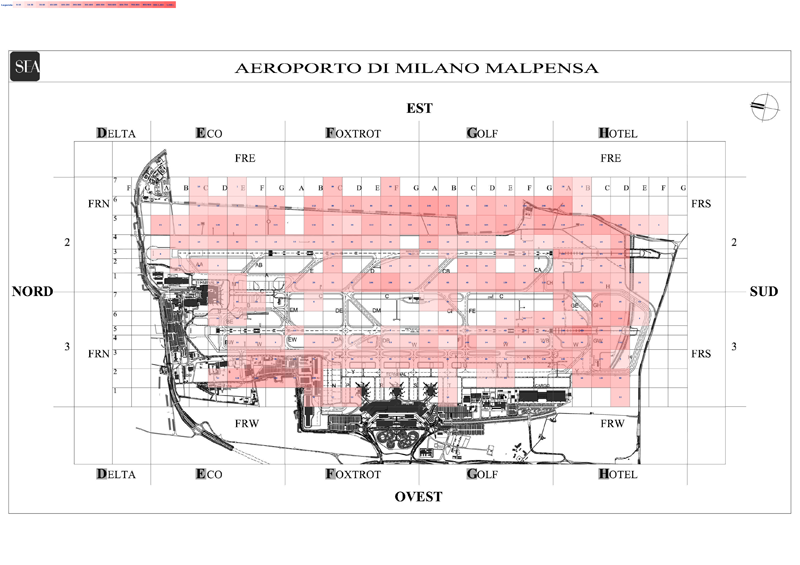 Mappa concentrazione Rondone in aeroporto Milano Malpensa