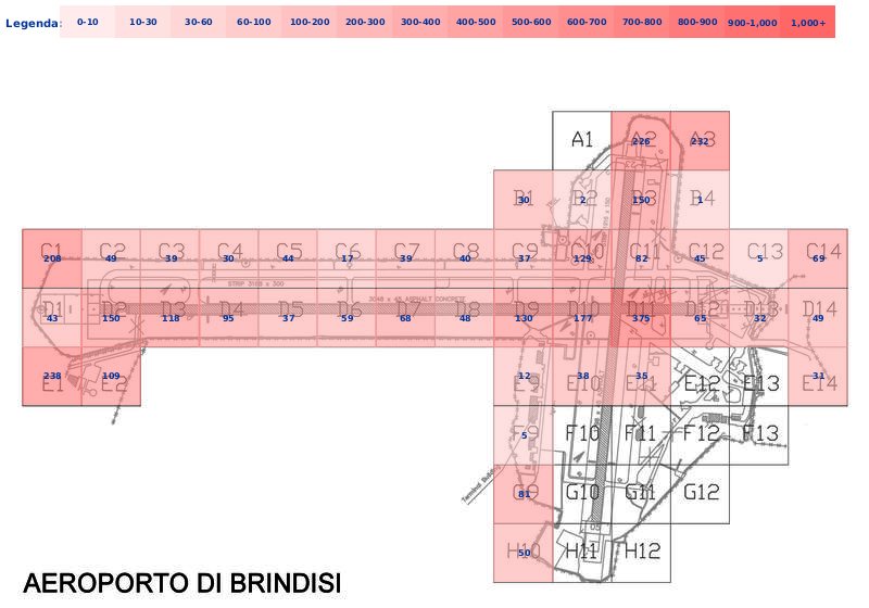 Mappa concentrazione Gabbiano reale zampegialle in aeroporto Brindisi Casale