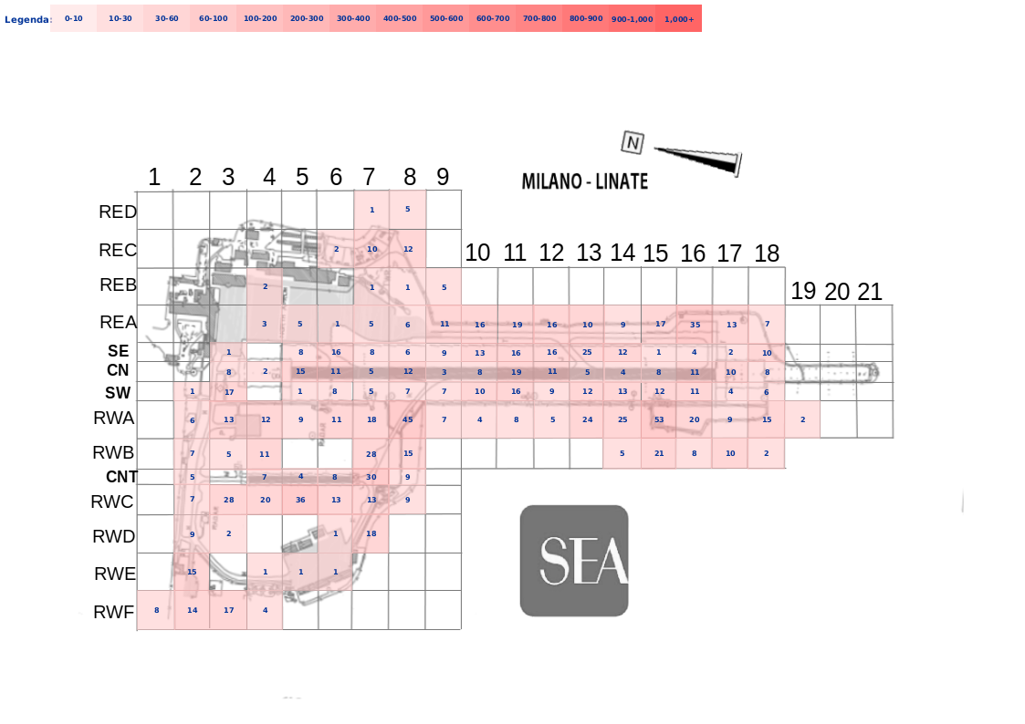 Mappa concentrazione Lepre in aeroporto Milano Linate